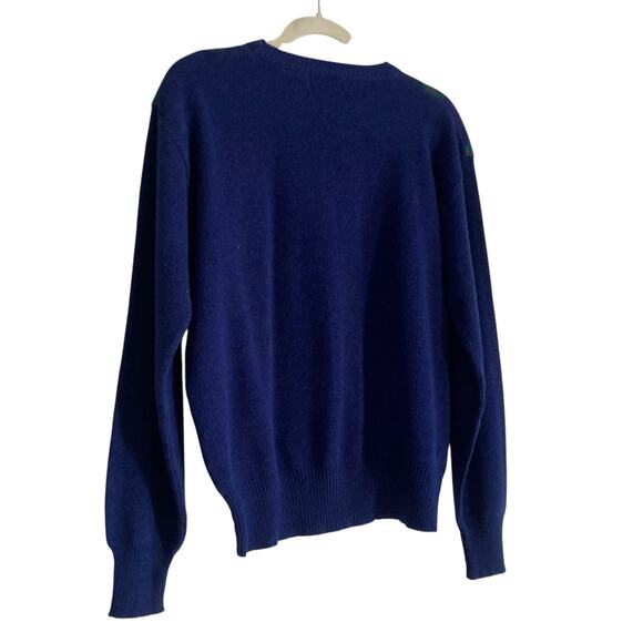Vintage 90s City Streets Blue Green Argyle Knit Crew Neck Preppy Sweater Medium - Picture 13 of 14